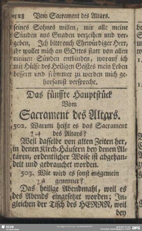 Das fünffte Hauptstück Vom Sacrament des Altars