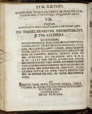 Vir. Inquam [...] Dn. Daniel Ernestus Derenthalius [...] Hn. Georg Henrich Derenthal [...] Wie auch [...] Herrn Friederich Johann Derenthal [...]