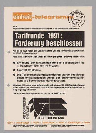 "Tarifrunde 1991: Forderung beschlossen"