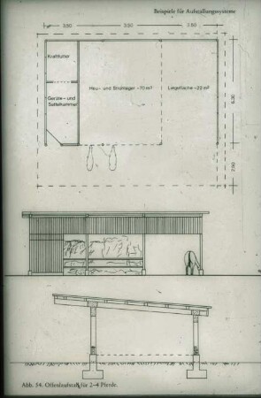 Schemazeichnung: Pferdehaltung, Laufstallhaltung, Grundriss