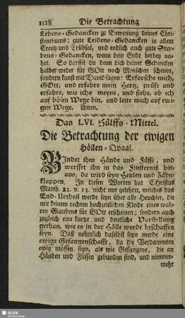 Das LVI. Hülffs-Mittel. Die Betrachtung der ewigen Höllen-Quaal