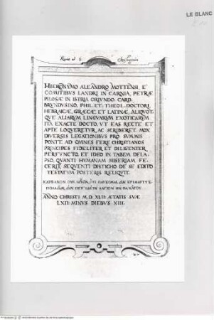 Monumenta clarorum doctrina praecipuè ..., Tafel 27: Grabplatte des Girolamo Alessandri(?) in Rom, San Crisogono
