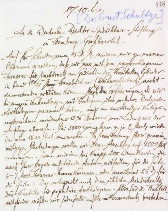 Brief an die Deutsche Dichter- und Gedächtnis-Stiftung (Herr Schultze)