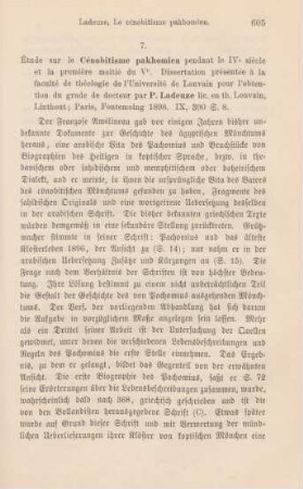 605-606 [Rezension] Ladeuze, Paulin, Etude sur le cénobitisme Pakhomien pendant le IV. siècle et la première moitié du Ve