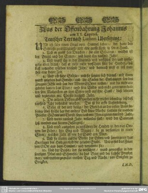 Aus der Offenbahrung Johannis am XX. Capitel. Teutscher Text nach Lutheri Ubersetzung