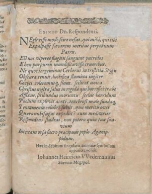 Gratulatio [Beiträger: Iohannes Heinricus Wedemannus.]