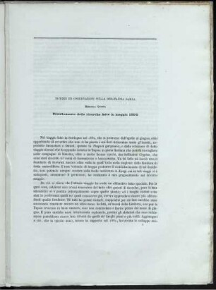 Notizie Ed Osservazioni Sulla Geo-Fauna Sarda. Memoria Quinta. Risultamento delle ricerche fatte in maggio 1885.