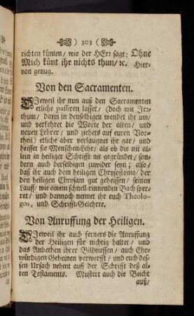 303-310, Von den Sacramenten; Von Anruffung der Heiligen