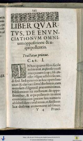 Liber IV. De enunciationum omnium oppositione et aequipollentia.