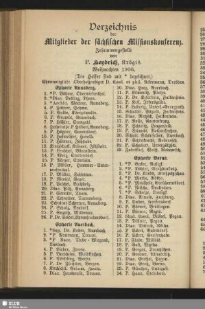 Verzeichnis der Mitglieder der sächsischen Missionskonferenz