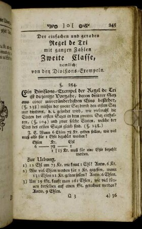 Der einfachen und geraden Regel de Tri mit ganzen Zahlen Zweite Classe, nemlich: von den Divisions-Exempeln.