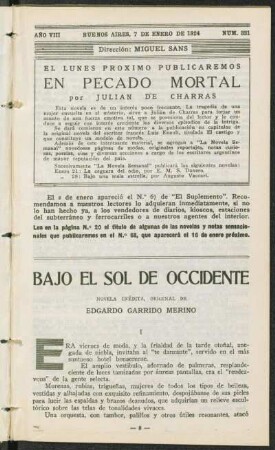 1924008321: Bajo el sol de occidente : novela inédita