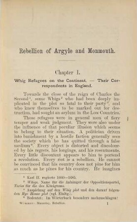 The Rebellion of Argyle and Monmouth : Text mit Wörterverzeichnis und 2 Karten