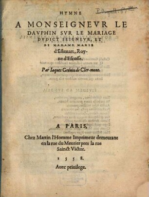 Hymne à Msgr. le Dauphin : sur son mariage avec Marie d'Esteuart