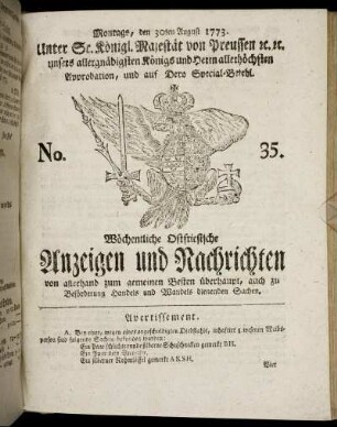 No. 35. Montags, den 30ten August 1773.