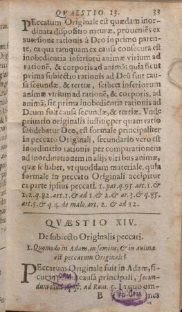 Qvaestio XIV. De subiecto Originalis peccati.