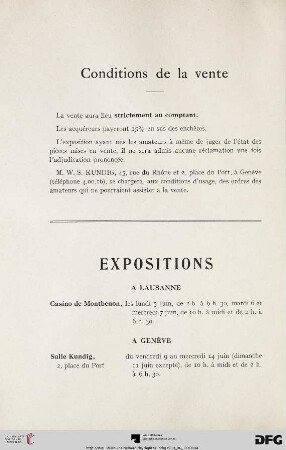 Conditions de la vente/Expositions