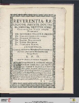 Reverentia religione, pietate doctrina omniumque virtutum genere [...]