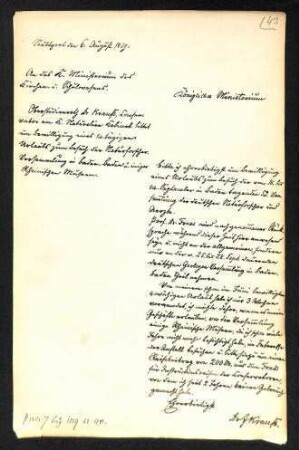 Urlaubsantrag von Fredinand Krauss (königl. Naturalien Kabinet) an das königliche Ministerium