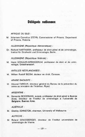 129-134, Délégues nationaux