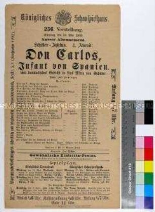 Programm des Königlichen Schauspielhauses Dresden für die Aufführung von "Don Carlos" am 30. Mai 1909