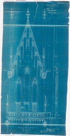 Pfarrkirche Sankt Martinus, Olpe: Turmgiebel, Aufriss und Schnitt 1:20