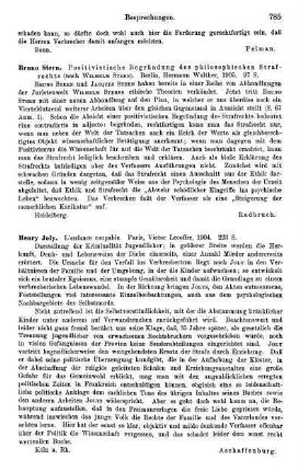 785, Bruno Stern, Positivistische Begründung des philosophischen Strafrechts, 1905