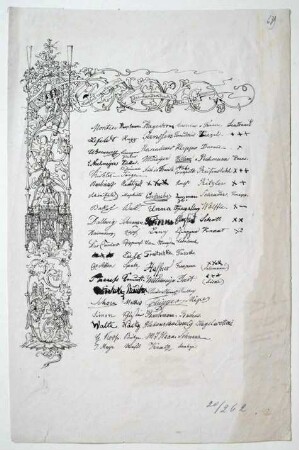 Lithographie: Namensregister der Landsknechte 1840