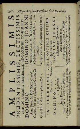 Amplissimis Prudentissimis, Lectissimis Viris Ac Dominis Reipublicæ Venlonensis [...]