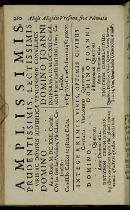 Amplissimis Prudentissimis, Lectissimis Viris Ac Dominis Reipublicæ Venlonensis [...]
