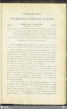 Nr. 6. Sitzung vom 22. März 1889