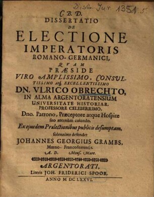 Dissertatio De Electione Imperatoris Romano-Germanici