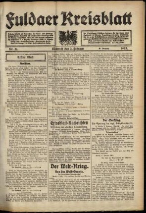 Erste Ausgabe vom Mittwoch, den 03. Februar 1915.