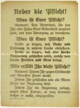 Aufruf an die Kriegsheimkehrer zum Kampf gegen den Spartakusbund und zum Schutz der Reichsregierung