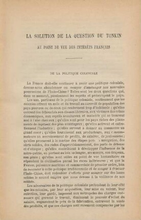 De la politique coloniale