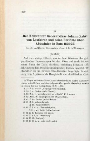 220-248 Der Konstanzer Generalvikar Johann Fabri von Leutkirch und seine Berichte über Abessinier in Rom 1521/22
