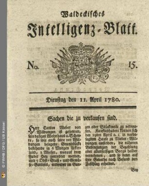 No. 15, Dienstag den 11. April 1780