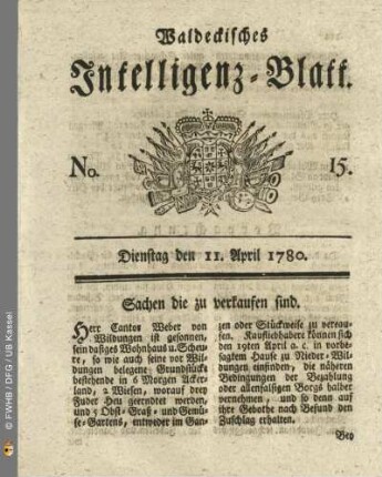No. 15, Dienstag den 11. April 1780