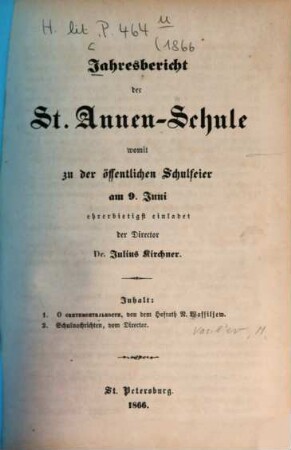 Jahresbericht der St.-Annen-Schule. 1866