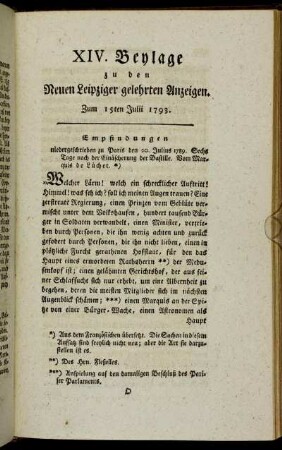 XIV. Beylage zu den Neuen Leipziger gelehrten Anzeigen. Zum 15ten Julii 1793.