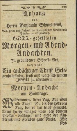 Morgen-Andacht am Sonntage.
