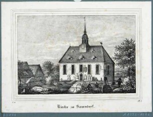 Die Kirche und der Friedhof in Somsdorf (Freital) bei Tharandt, aus Sachsens Kirchen-Galerie von Hermann Schmidt, 1837, Bd. 1