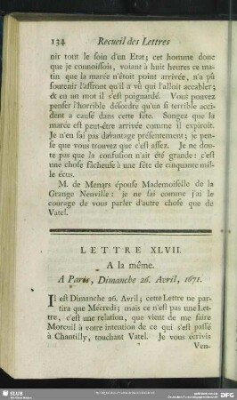 Lettre XLVII. A la même. A Paris, Dimanche 26. Avril, 1671
