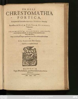 Procli Chrestomathia Poetica