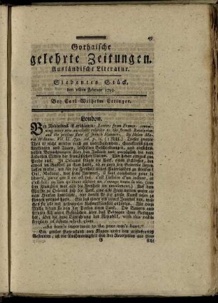 Siebentes Stück, den 16ten Februar 1793.