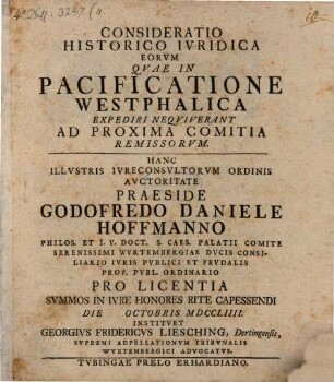 Consideratio historico ivridica eorvm qvae in pacificatione Westphalica expediri neqviverant ad proxima comitia remissorvm
