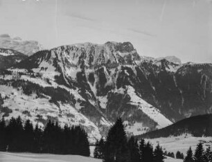 Alpine Landschaft : Schneebedeckte Berglandschaft mit Bergwald in den südwestlichen Alpen