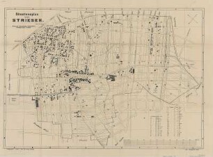 Stadtplan von Dresden-Striesen, 1:5 000, Lithographie, 1887 : Situationsplan von Striesen / Lithographie u. Druck v. Paul Herrmann. Gez. v. Baugewerke Roch. - [Ca. 1:5 000]. - Dresden : Albanus , [1887]. - 1 Kt. : einfarb. Lithogr. ; 60 x 42 cm