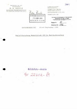 Forschungsbericht: Modellvorhaben               Stadtökologie Block 103, Wassereinsparung
