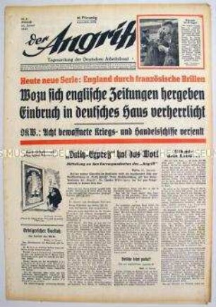 Tageszeitung "Der Angriff" u.a. zum Seekrieg gegen Großbritannien